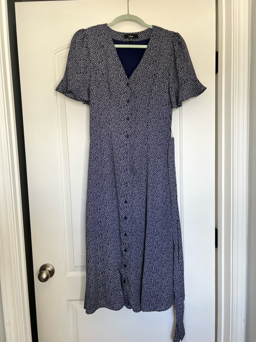 Lulus Navy Printed Button-Front Midi Dress